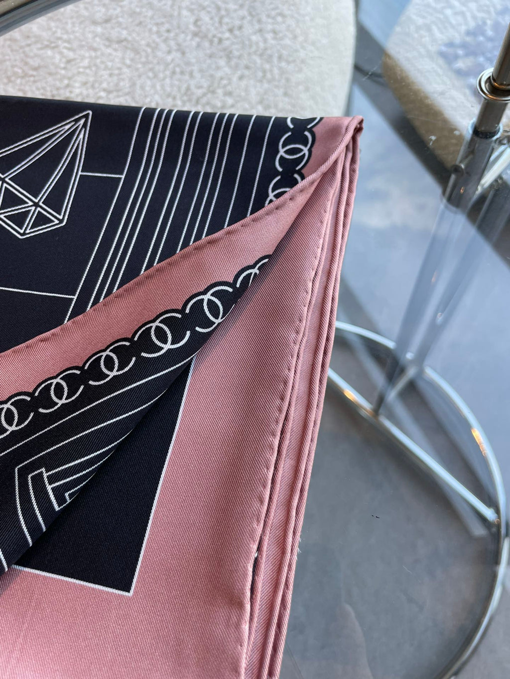 CC Square Scarf 90 CM In Black Mix White Pink Cashmere Silk 288707