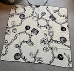 CC Square Scarf 140 CM In White Black Silk  421550