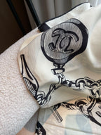 CC Square Scarf 140 CM In White Black Silk  421550
