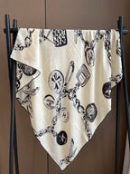 CC Square Scarf 140 CM In White Black Silk  421550