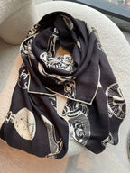 CC Square Scarf 140 CM In Black White Silk  421549
