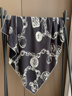 CC Square Scarf 140 CM In Black White Silk  421549