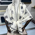 CC Scarf 185 CM In White Black Cashmere Silk  413589