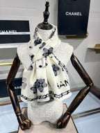 CC Scarf 185 CM In White Black Cashmere Silk  413589