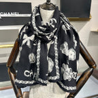 CC Scarf 185 CM In Black White Cashmere Silk  413590