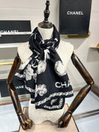CC Scarf 185 CM In Black White Cashmere Silk  413590