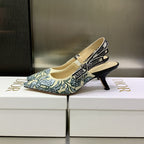 JAdior Slingback Pump 65 Duck Blue Embroidered Cotton with Gold-Tone Metallic Thread