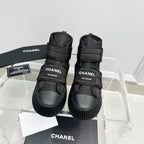 CC High Top Sneaker Thick-Soled Black Rain Velvet Fabric