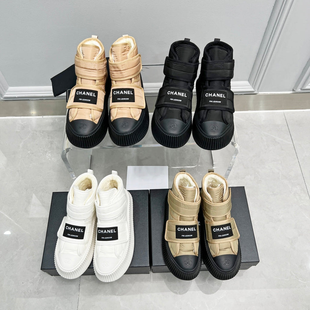 CC High Top Sneaker Thick-Soled White Rain Velvet Fabric