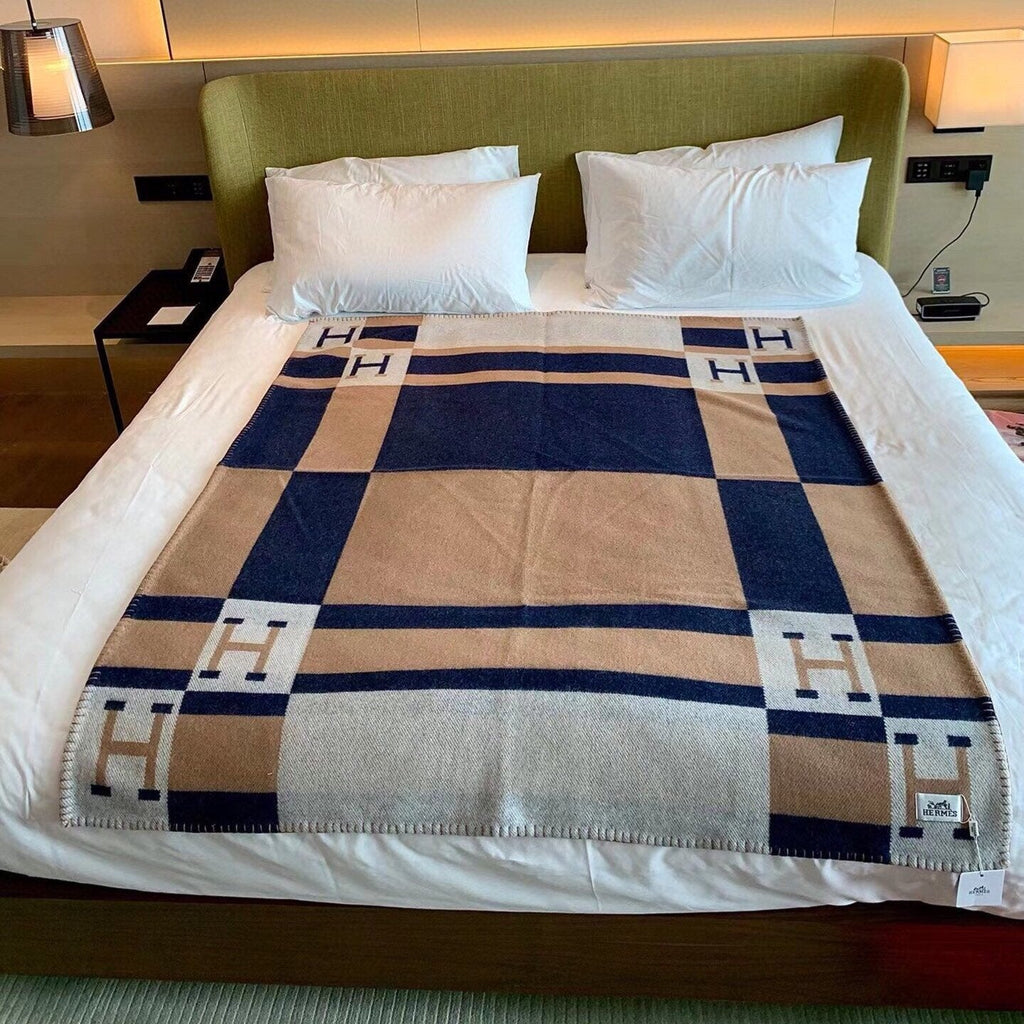 HM Avalon Throw Blanket Brown Blue Wool Cashmere