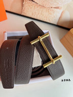 HM H D'ANCRE BELT BUCKLE & REVERSIBLE CHOCOLATE BROWN LEATHER STRAP 38 MM GOLD HARDWARE