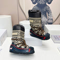 CD Platform Snow Boots Black Beige Cowhide Nylon Fabric 539655