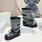 CD Platform Snow Boots Black White Cowhide Nylon Fabric 539656