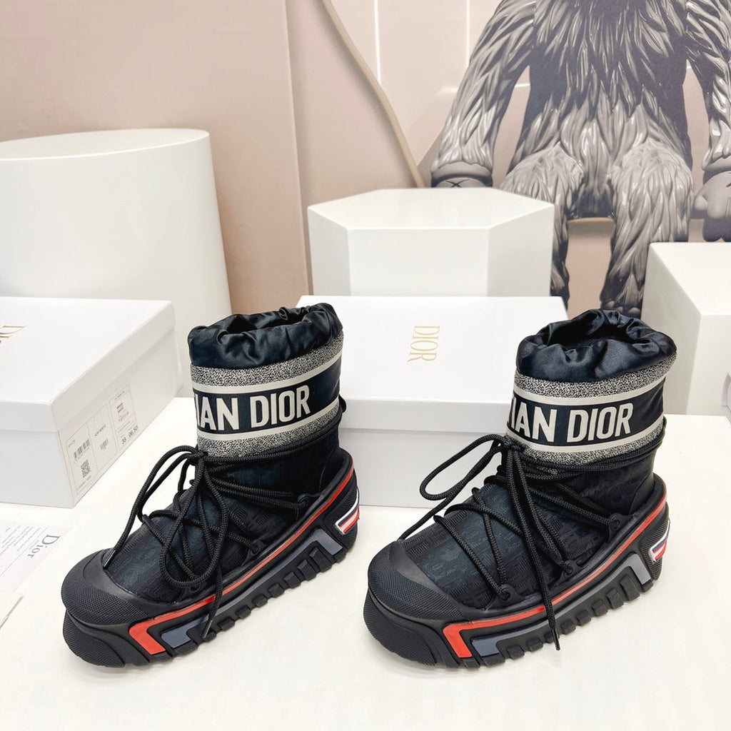 CD Snow Ankle Boots Black Red Cowhide Nylon Fabric 539658