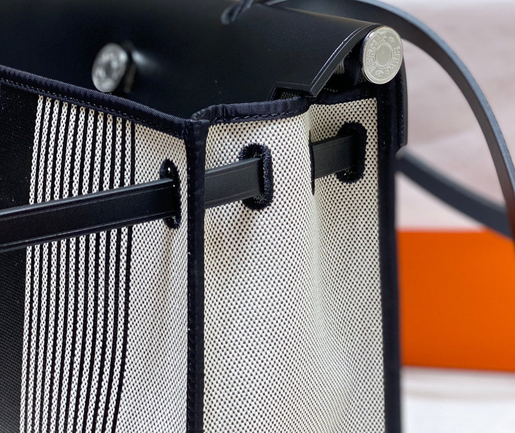 Herbag 31 Toile White Black Canvas Black Cowhide Leather