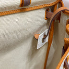 HM Pegase Pop Herbag Zip 31 White Brown Canvas Black Cowhide Leather