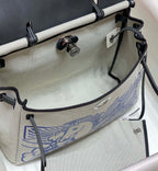 HM Pegase Pop Herbag Zip 31 White Blue Canvas Black Cowhide Leather