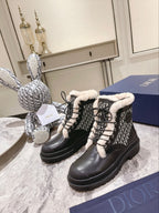 CD Explorer Ankle Boot 50mm Black White Fleece Lining Oblique Jacquard Fabric And Cowhide
