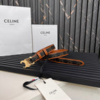 CEL 25mm Triomphe Belt in Taurillon Brown Black Canvas 176291