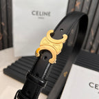 CEL 25mm Medium Triomphe Belt in Taurillon Black Leather 176283