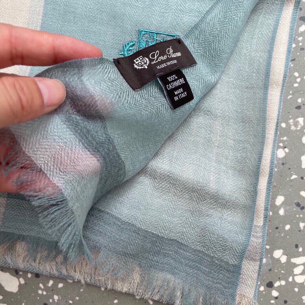 LP Quadrata Rainbow Scarf 200 CM In Beige Mix Turquoise Cashmere Silk  670020