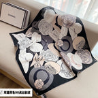 CC Square Scarf 90 CM In White Black Mix Grey Light Beige Silk 288698