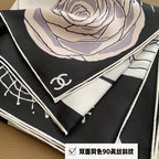 CC Square Scarf 90 CM In White Black Mix Grey Light Beige Silk 288698