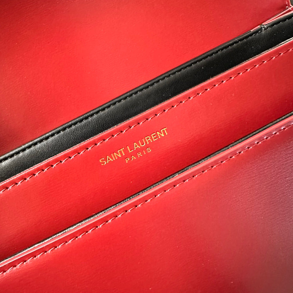 YSL Solferino Small Satchel Bag Burgundy Gold Calfskin 339457