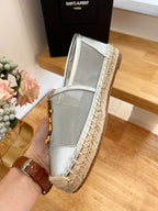 SL YVES LOGO SLIP ON SILVER CALFSKIN AND MESH