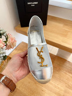SL YVES LOGO SLIP ON SILVER CALFSKIN AND MESH