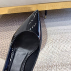 OPYUM GOLD HEEL SLINGBACK PUMPS IN BLACK GLOSSY CALFSKIN