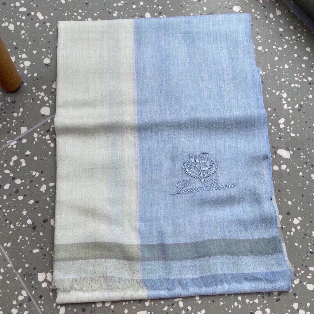 LP Quadrata Rainbow Scarf 200 CM In White Mix Blue Cashmere Silk 670021