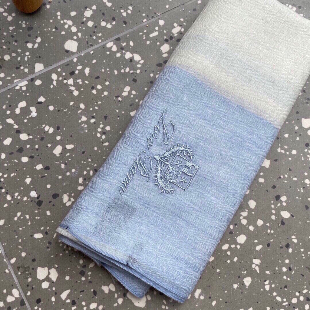 LP Quadrata Rainbow Scarf 200 CM In White Mix Blue Cashmere Silk 670021