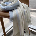 LP Quadrata Rainbow Scarf 200 CM In White Mix Blue Cashmere Silk 670021