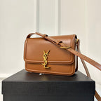 YSL Solferino Small Satchel Bag Brown Gold Calfskin 339437