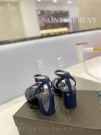 SL TRIBUTE CRYSTAL SANDALS GLOSSY NAVY CALFSKIN