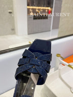 SL TRIBUTE CRYSTAL SANDALS GLOSSY NAVY CALFSKIN