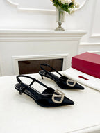 Valentino 25 White Vlogo Signature Slingback Pumps Black Silk 239504