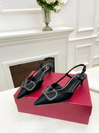 Valentino 25 Vlogo Signature Slingback Pumps Black Silk 239505