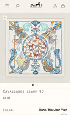 Cavalcades Scarf 90 CM In White Colorful Silk Twill 288860