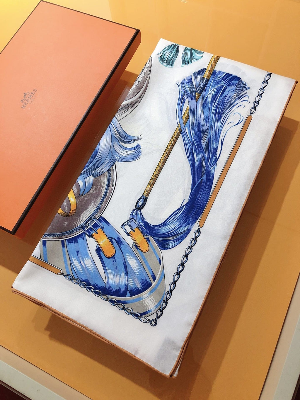 Cavalcades Scarf 90 CM In White Colorful Silk Twill 288860
