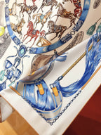 Cavalcades Scarf 90 CM In White Colorful Silk Twill 288860