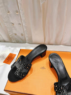 OASIS SANDALS BLACK LAMBSKIN ATTACH CRYSTAL