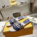 FF Women Roma Signature Blue Grey Canvas Leather Slide