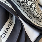 CC Square Scarf 90 CM In White Mix Black Logo Print Silk Twill 288696