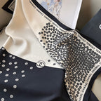 CC Square Scarf 90 CM In White Mix Black Logo Print Silk Twill 288696