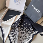 CC Square Scarf 90 CM In White Mix Black Logo Print Silk Twill 288696
