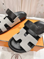 CHYPRE SANDAL BLACK LAMBSKIN AND SILVER DENIM