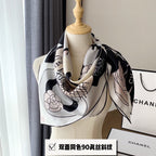 CC Square Scarf 90 CM In White Black Mix Light Beige Silk 288700