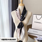 CC Square Scarf 90 CM In White Black Mix Light Beige Silk 288700